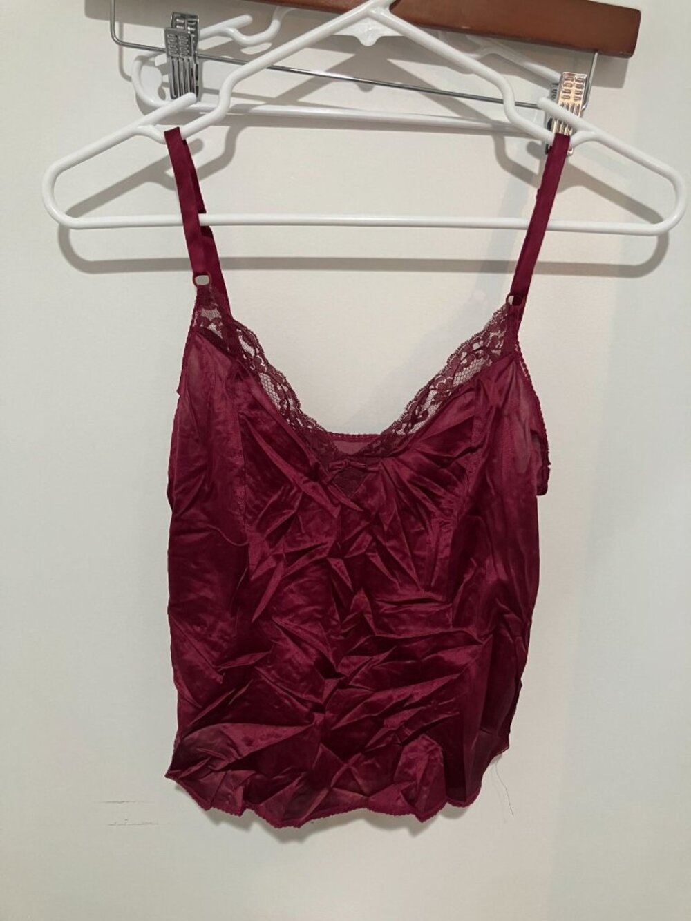 Vintage Maidenform Sweet Nothings Camisole Top Burgundy Satin Lace Lingerie 36